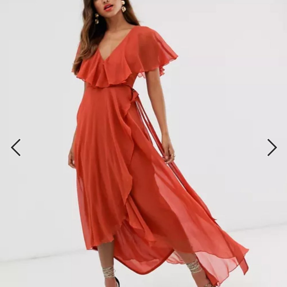 Cape back Dipped hem Chiffon Maxi dress.